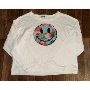 UNDERSTAR White Floral Smiley Face‎ Sweatshirt Top XL